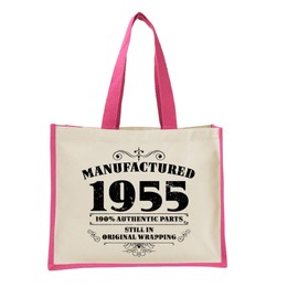 70th Birthday Tote Bag Gifts for Women - Cotton Jute Shoulder Bag, Reusable Bags for Shopping, Gift bags, Book Bag, Travel Bag, Shopper Bags - Manufactured 1955 - FUCH-L