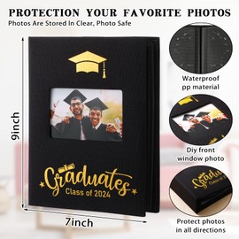 Dinifee Class of 2025 200 Pocket Graduation Photo Album, Linen Fabric Cover Photo Books for 4 x 6 Inch Photos, Silk Print Frame Cover Picture Book for Photos Graduates Gifts Wedding Party