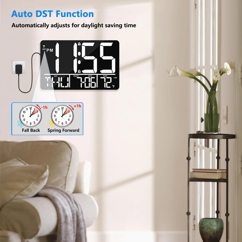 tawiliysy 13" Large Digital Wall Clock with Remote, Bluetooth Connection,