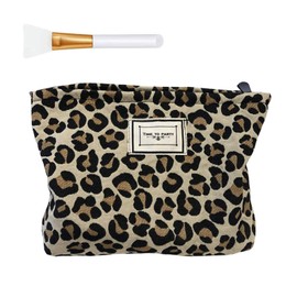 Cosmetic Bag, Canvas Waterproof Make Up Bag, Portable Travel Washing Makeup Organizer, Toiletry Pouch with Zipper for Women Girls, Handbags for Cosmetics, Stationery, Purse, Dark Leopard Print