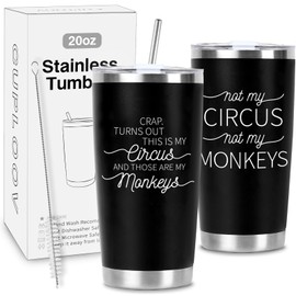 CUPLOOV Crap Turns Out This Is My Circus Tumbler, Funny Birthday Christmas Presents for Dad Grandpa Boss, Father's Day Xmas Gifts from Daughter Son Black Stainless Steel Tumbler Travel Mug, 20 Oz