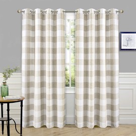 DriftAway DriftAway Buffalo Plaid Check Curtains Woven Plaid Pattern Lined Blackout Thermal Insulated Window Curtain Grommet 2 Layers 2 Panels 52 Inch by 84 Inch Taupe