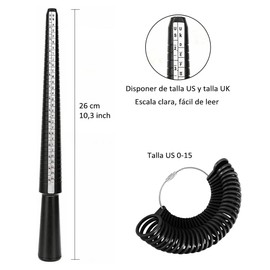 4 Pzas Herramienta de Medición de Tamaño de Anillos, Medidor de Anillos y Mandril de Plástico para Fabricación de Joyas, Regla de Circunferencia del Dedo