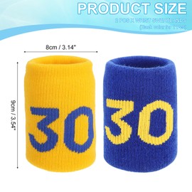 PATIKIL Sports Wristband Sweatbands for Men and Women, 2 Pcs Breathable Tennis Wrist Bands Absorbent Sweat Band Number 30 for Basketball Football Baseball Running Gym, Yellow/Blue