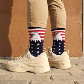BUENWAZ American Flag 4th of July Socks, 6 Pairs Bald Eagle Patriotic Stars Stripes Socks for Independence Day