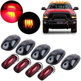 cciyu 5x 12LEDs Smoke/Amber Cab Roof Top Marker Running Lights Assembly Red Fender Marker Light Replacement for Dodge Ram 2003-2018 Amber Cab Clearance Lights for Truck Roof Top Running Lights