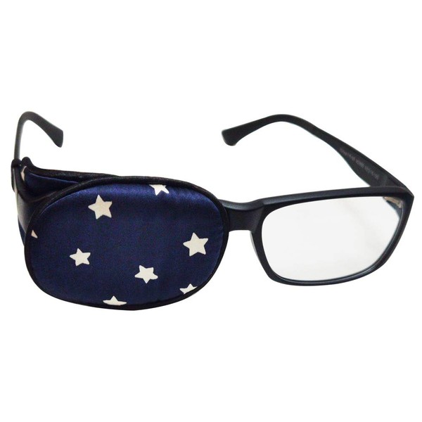 Kid/Adult Visual Acuity Recovery Silk Eye Cover, Training Amblyopia Strabismus Corrected Lazy Eye Patches for Glasses (White Stars on Blue)