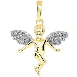 Jewelry America 14k Yellow Gold Floating Guardian Angel with Micro Pave CZ Wings Pendant (Small)