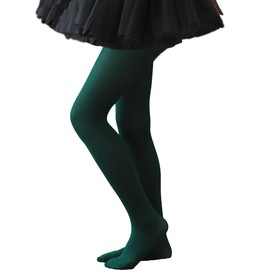 VINICUNCA Girls Tights Dance Microfiber Tights Stretchy Ballet Footed Stockings School Uniform Tights for Kids (Large,Dark Green)