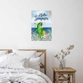 Vinyl Wall Quotes Stickers Hello Summer Funny Wall Art Murals Wall Art Beach Vacation Drinking Parrot Wall Decals Stickers for Garage Kitchen Refrigerator Mirrors 18in