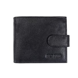 DUO DUFFEL Designer Mens Genuine Leather Wallet RFID Safe Contactless Card Blocking ID Protection (Black)