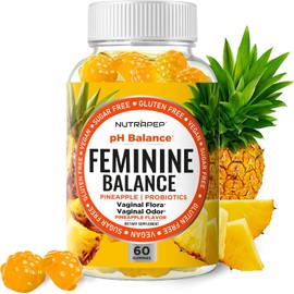NutraPep Gomitas probióticas Feminine Balance para mujeres: salud vaginal y equilibrio del pH femenino. Suplemento gomoso natural con polvo de arándano y piña. Azúcar F.