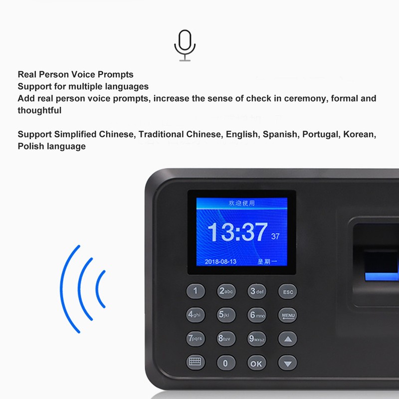 Fingerprint Time Attendance Machine Multi Languages Voice Reminder Fingerprint Password