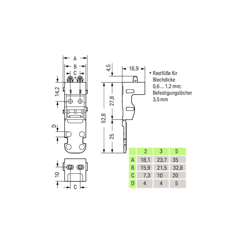 WAGO Mounting carrier; for 5-conductor terminal blocks; 221 Series -