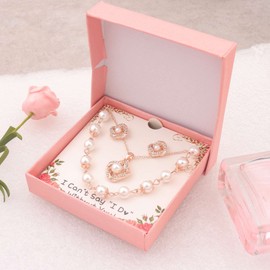 OTTFF Bridesmaid Jewelry Set For Wedding,6 Sets Rose Gold Plated Love Knot Pave Rhinestone With Pearl Necklace Earrings Bracelet Set for Women