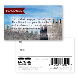 Pass It On Scripture Cards, Protection, Psalm 121:78, Pack of 25 Inspirational Bible Verse Wallet Cards for Devotional, Bible Study, & Memorization, Small Christian Greetings for Encouragement