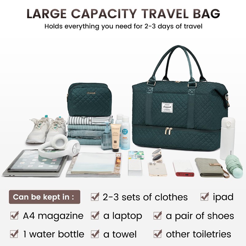 LOVEVOOK Women's Large Travel Bag with Shoe Compartment and Wet