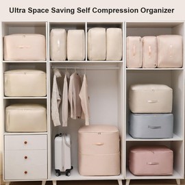 Ultra Space Saving Self Compression Organizer - Storage Tote for Space Saving, Heavy Duty Moving Bags, Self Compression Moving Organizer Bags for Comforters, Clothes, Blankets (Grey,L(54*42*30CM))