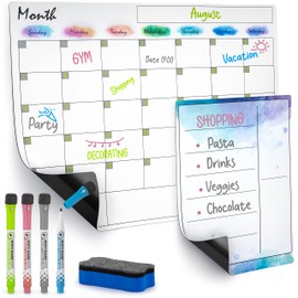 Zulay Kitchen Magnetic Dry Erase Calendar Whiteboard Kit - Magnetic Calendar For Fridge Includes Magnetic Notepad, 4 Colored Markers, & Eraser - Monthly Magnetic Fridge Calendar, 15" x 11.5" (Rainbow)