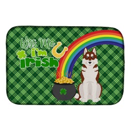 Caroline's Treasures WDK4910DDM Red Siberian Husky St. Patrick's Day Dish Drying Mat Absorbent Dish Drying Mat Pad for Kitchen Counter Dish Drainer Mat for Countertop, 14 x 21", Multicolor