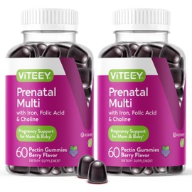 Viteey Prenatal Multi with Iron, Folic Acid & Choline Gummies - Prenatal Multivitamin with Iron, Choline and Folic Acid Gummies - Vegetarian, Gluten Free - Chewable Berry Flavored Prenatal for Women