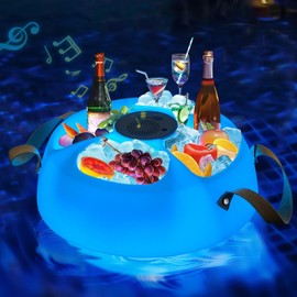 Sunjoy Floating Drink Holder with Ip66 Waterproof Bluetooth Speaker, Floating Pool Beverage Tub, Portable Bluetooth 5.0 Pool Speaker with RGB Light and Remote Controller
