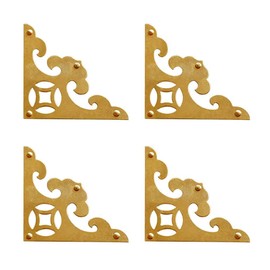 Tiazza 4Pcs Vintage Brass Antique Decorative Box Corner Protector Triangle with Screws,Wooden Jewelry Gift Box Cabinet Chest Accessories Guard Edge Cover Flat Corner Braces(Gold)