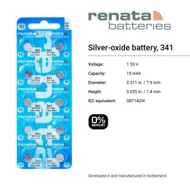 Renata 341 SR714SW Batteries - 1.55V Silver Oxide 341 Watch Battery (10 Count)