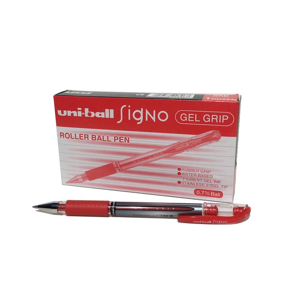 Uni-Ball 751107000 UM-151S Signo Gel Pens with Gel Grip, Red Gel, 0.7mm Stainless Steel Nib (Pack of 12)