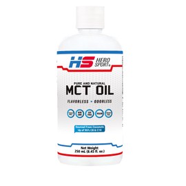 Hero Sport MCT Oil 250ml, 16 Porciones, Ácido Caprílico 100% Puro y Natural de Coco, KETO y Paleo Safe, Energía y Concentración, 0g de Azúcar, Gluten Free, NON GMO, Vegan, Libre de Soya, Certificado Internacionalmente, Aceite MCT de Coco Importado.