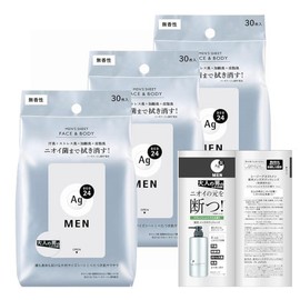 Bundle purchase Age Deo 24 Men's Sheet Face & Body Unscented 30 sheets / 묶음 구매 에이지데오 24 남성 시트 페이스 & 바디 무향 30매×3개 + 사은품 냄새 번들거림 땀 닦기 전신 얼굴 노년 냄새 땀 제한 데오드란트 남성용, 1개, 1g