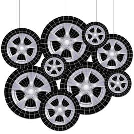 18 Pcs Race Car Party Decorations Race Car Paper Fans Wheel Tire Hanging Decor Supplies Car Tyre Folding Fans Racing Cars Garland Banners for Race Car Theme Birthday Party Baby Shower Favors