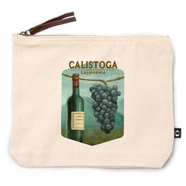 Lantern Press Calistoga, California, Blue Grapes and Wine Bottle, Oil Painting, 100% Cotton Zipper Pouch, Travel Accessory, Go Bag
