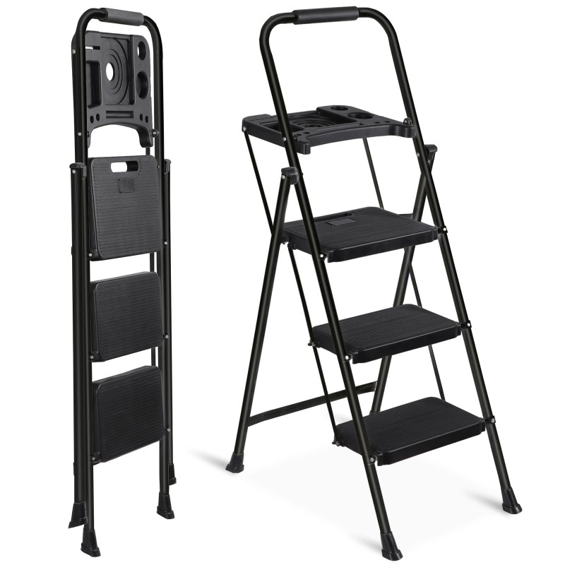 SEGAWE 3 Step Ladders Folding Step Stool Anti-Slip Pedals Compact