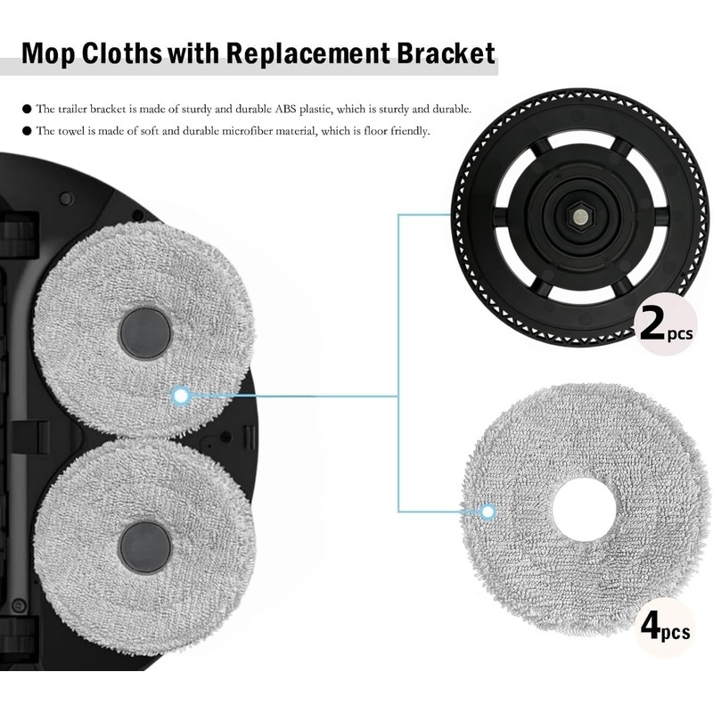 4 Mop and 2 Mop Pad Plate Accessories for iRobot