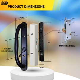 G.A.S Hardware 10" Olympus Sliding Patio Glass Door Offset Pull Black Handle Set Replacement with Mortise Lock - fits 3 ¹⁵/₁₆ inches Hole Spacing, and 1-1/4" to 2-1/4" Door Thickness