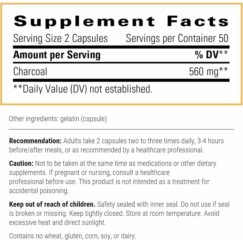 Carbón activado - Suplemento de salud digestiva e intestinal* -