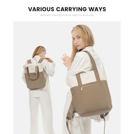 LOVEVOOK Laptop Backpack for Women, 15.6’’ Laptop Bag for Women Tote Bag Convertible, Lightweight Travel Backpack for College, Wide Open Work Backpack for Nurse Teacher Water-resistant Khaki