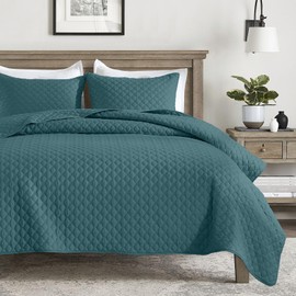 HORIMOTE HOME Quilt Queen Size Teal Blue, Lightweight Quilt for Summer Ultra-Soft Microfiber Modern Style Quilted Clouds Pattern Bedspread Quit Set 3 Pieces(1 Quilt and 2 Pillow Shams)