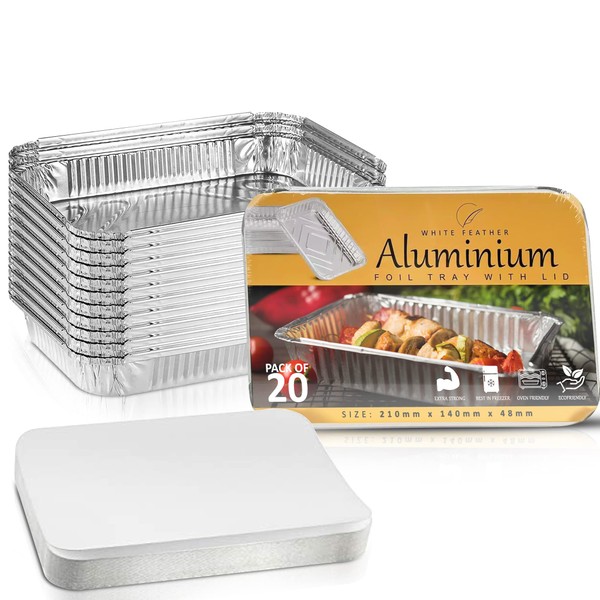 20Pcs Medium Aluminium Foil Trays with Lids 21x14cm - BPA