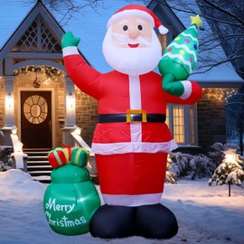 Christmas Inflatable Santa Outdoor Decoration: 8FT Giant Christmas Inflatables Santa Claus with Christmas Tree and Gift Bag for Yard Garden Lawn Xmas - Blow Up Christmas Decorations Outdoor