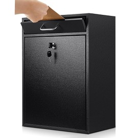 Yaocom Locking Mailbox with Key for Outdoor 18 x 15 x 7 Inches Large Wall Mount Mail Box with Lock Security Mail Drop Metal Collection Boxes Hanging Secure Postbox(Black)