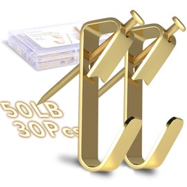 Picture Hangers, Picture Hooks for Hanging Pictures 50LB Frame Hooks Picture Hangers Heavy Duty Hardware Hanger Kit 30Pcs Wooden Wall Painting Hangers Hooks and Nails for Pictures