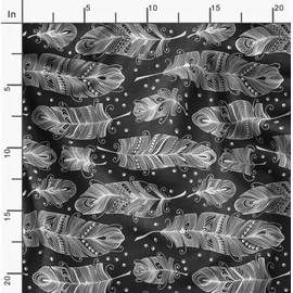 Soimoi Gray Velvet Fabric Tribal Feather Print Fabric by The Yard 58 Inch Wide