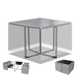 PATIO PLUS Garden Furniture Covers, Patio Cube Furniture Set Cover, Waterproof, Patio Square Table Covers, Outdoor Rattan Furniture Cover, Windproof, Anti-UV, 135 x 135 x 71 cm, Transparent