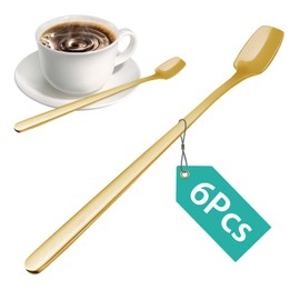 6 PCS Coffee Spoons Set, Dessert Spoons, Iced Tea Spoons Long Handle, Small Spoon, Teaspoons, Demitasse Spoons, Stirring Spoons, Premium Stainless Steel Espresso Spoons (Gold)