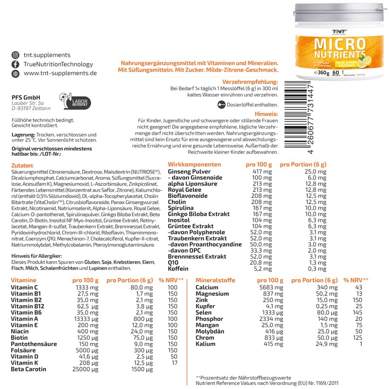 TNT Multivitamin Powder with 24 Vitamins & Minerals (360g) •