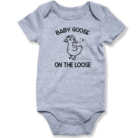 hrcfbk Newborn Infant Baby Boys Girls Bodysuit Short Sleeve Baby Goose on the Loose Funny Letters Print Romper(0-3 Months, Grey Baby Goose on the Loose)