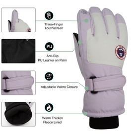 Long Keeper Winter Ski Gloves Men Women Touch Screen -20℉ Thermal Warm Winter Gloves Windproof Snow Gloves for Ski Snowboarding Outdoor (Purple with White - M, Hand Circumference: 7.48-8.66inche)