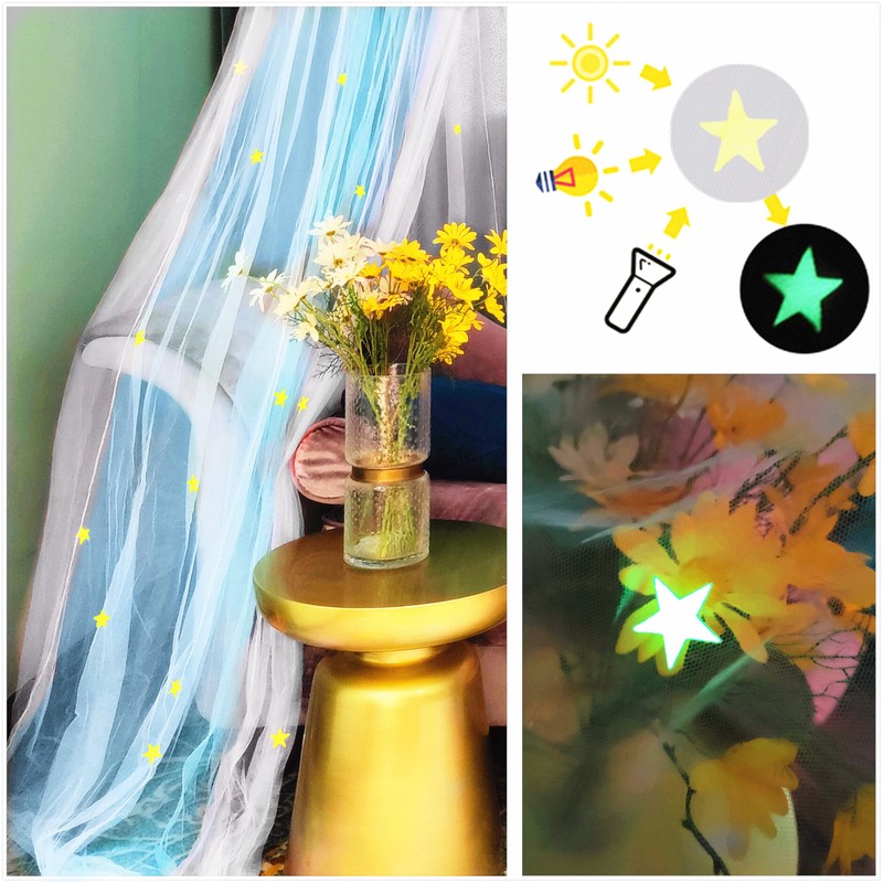 Eimilaly Two-tone Bed Canopy Stars Glow in the Dark White